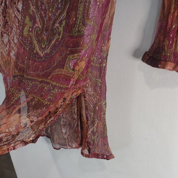 Women's Red/Purple Silk Sheer Button down Size Medium (Chico 0) - Picture 6 of 7